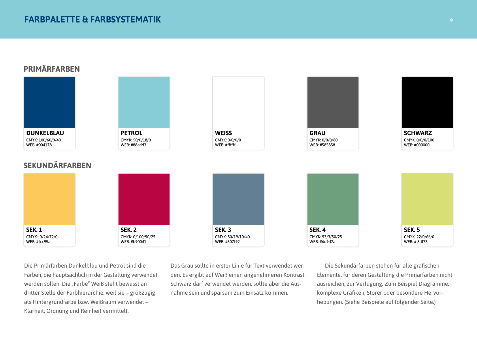 Farbpalette und Farbsystematik